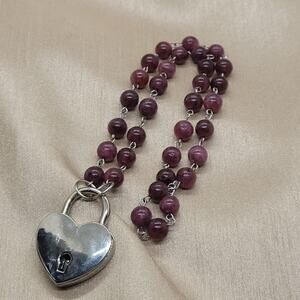 Garnet beaded handmade choker necklace day collar with working lock